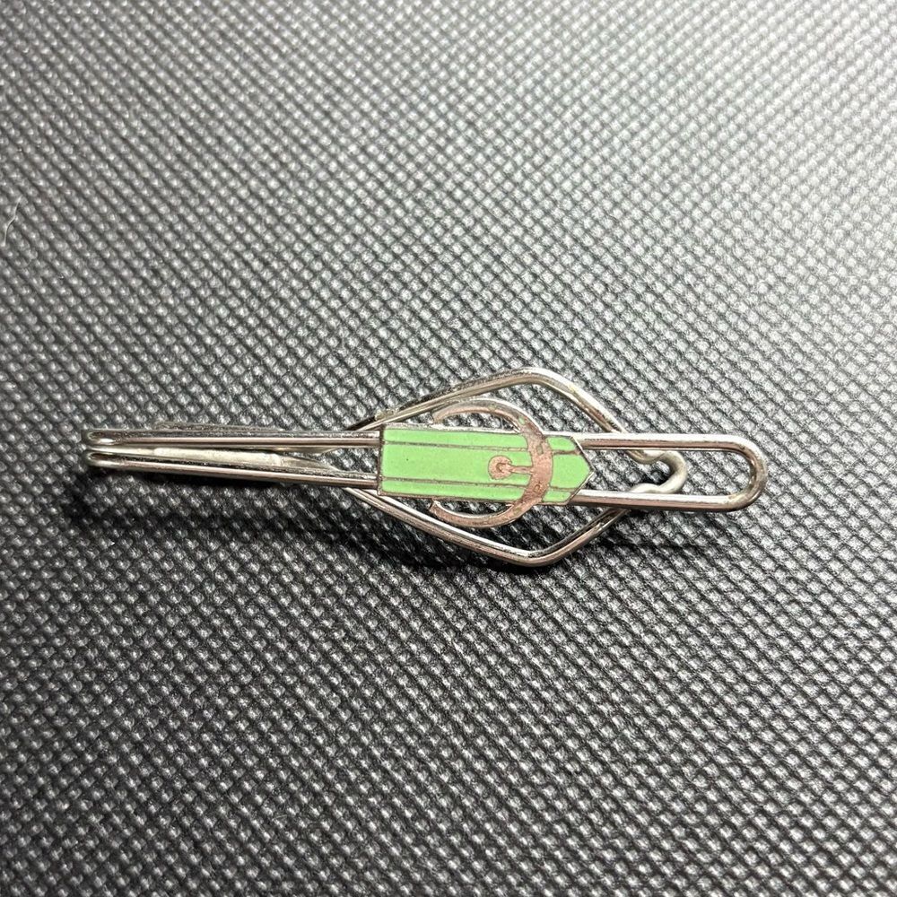 Vintage 60’s Silver tone and Green Tie Clip or money clip with buckle design
